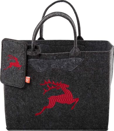 Filztasche dunkelgrau Hirsch gestickt rot + Handytasche 3553-55-35H