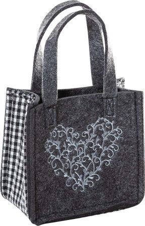 3514-55-56HN kleine Filztasche Herz silber gestickt 15 x 8 x 14 cm