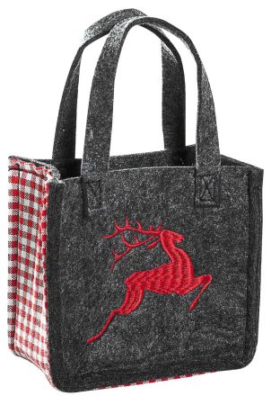 3514-55-35H kleine Filztasche Hirsch rot gestickt 15 x 8 x 14 cm