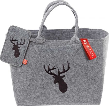 3553 Filztasche mit Hirsch Witzgall braunes Motiv hellgraue Tache