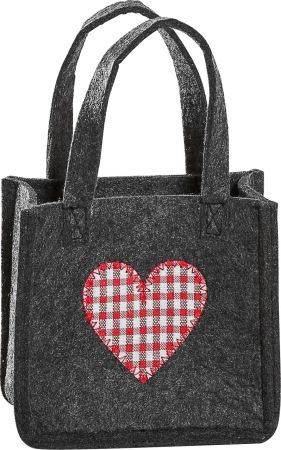 3514-55-0HR kleine Filztasche Herz rot Karo 15 x 8 x 14 cm