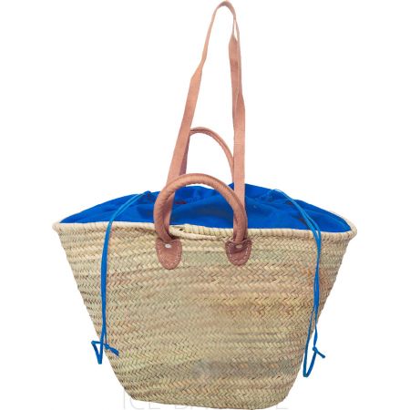 Witzgall 1097 Strandtasche natur Ibiza-Tasche mit Ledergriffen und Schulterhenkeln Innenfutter dunkelblau