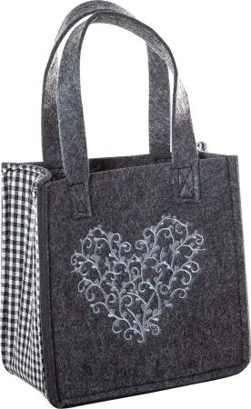 3515-55-56HN kleine Filztasche Herz silber gestickt 20 x 10 x 20 cm