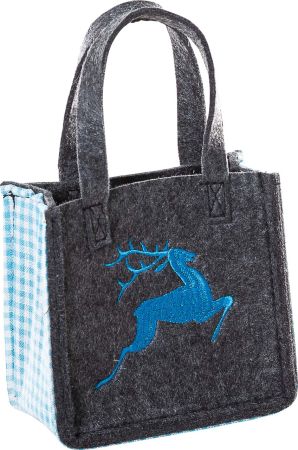 3514-55-40H kleine Filztasche Hirsch blau gestickt 15 x 8 x 14 cm