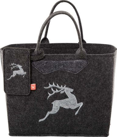 Filztasche dunkelgrau Hirsch gestickt silber + Handytasche 3553-55-56H