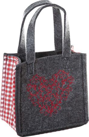 3514-55-35HN kleine Filztasche Herz rot gestickt 15 x 8 x 14 cm