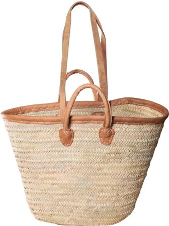 Strandtasche Palmblatt Griffe und Schulterhenkel und Lederrand