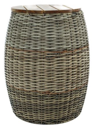 Polyrattan Mehrzweckkorb mit Echtholzdeckel 7003-09-0 Durchmesser 40 cm Höhe 50 cm