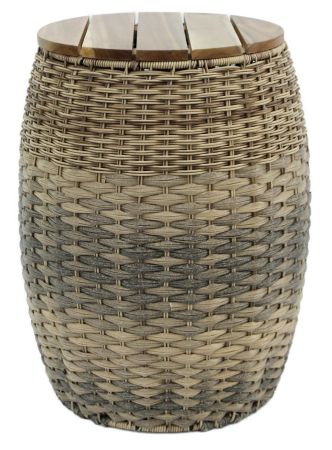 Polyrattan Mehrzweckkorb mit Echtholzdeckel 7003-03-0 Durchmesser 40 cm Höhe 50 cm